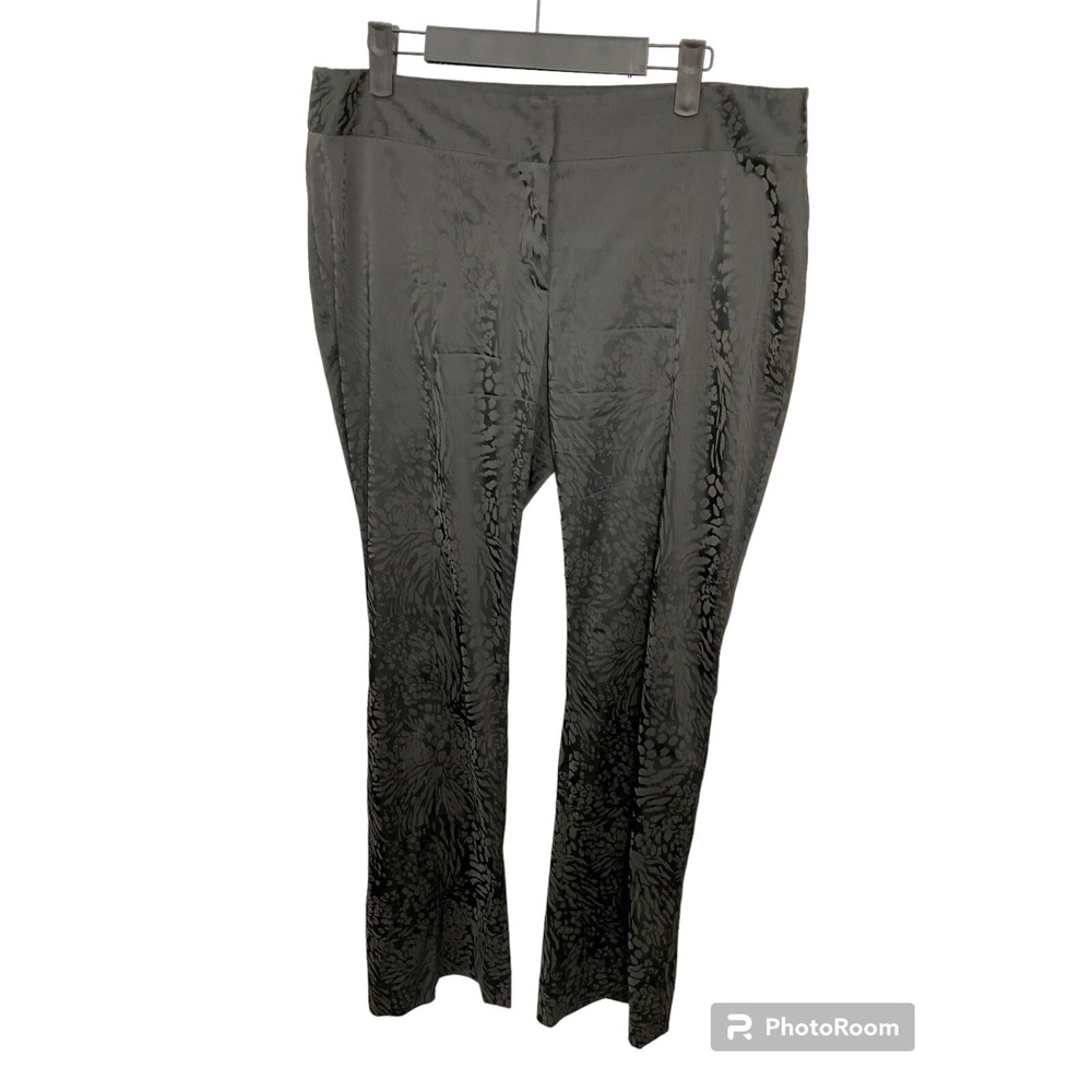 Etcetera Womens Black Dress Slacks Animal Print Bootcut Wide Leg Pant Sz 12 E2